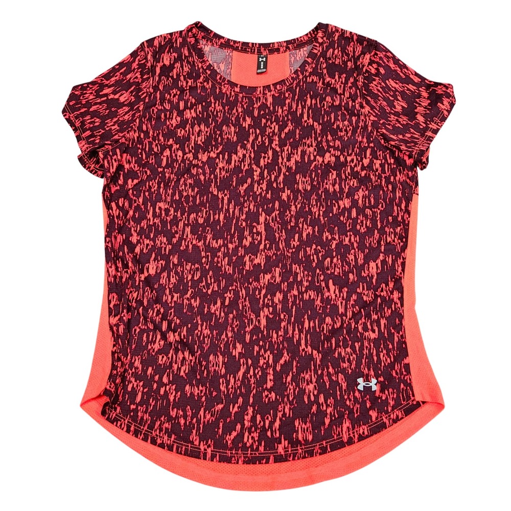 Under Armour Women's Medium Red Black Abstract Print Short Sleeve Athletic Top